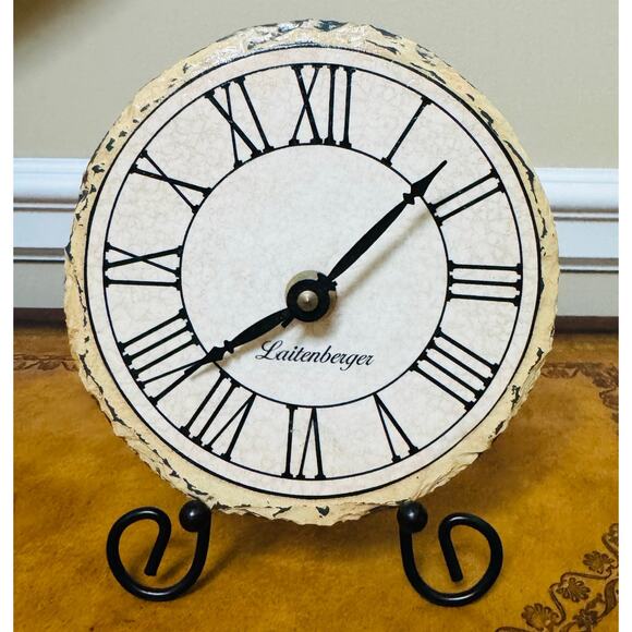 Laitenberger Stone Slate 6" Roman Numeral Battery Operated Round Clock w Stand - Picture 1 of 6